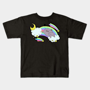 Rainbow Cloud Shooting Star Hippo Kids T-Shirt